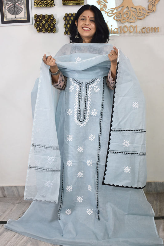 Elegant Kota Kurta & Dupatta set with Hand done Heavy Phool patti work & Cotton Bottom