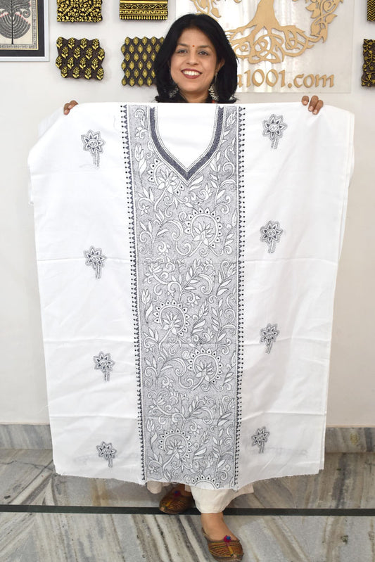 Hand Embroidered Kantha work cotton fabric - (Length 2.8 mtrs )