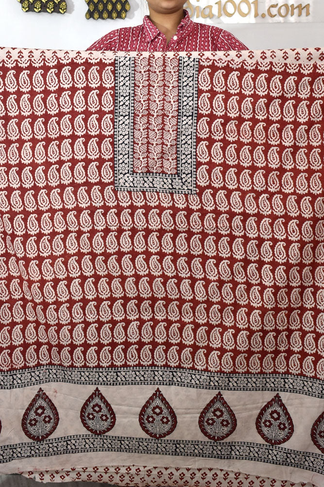 Designer Cotton Bagh Hand Block Print  Kurta Fabric - 2.9 - 2.8 mtrs cut