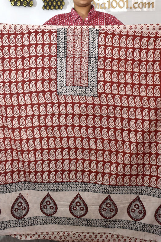 Designer Cotton Bagh Hand Block Print  Kurta Fabric - 2.9 - 2.8 mtrs cut
