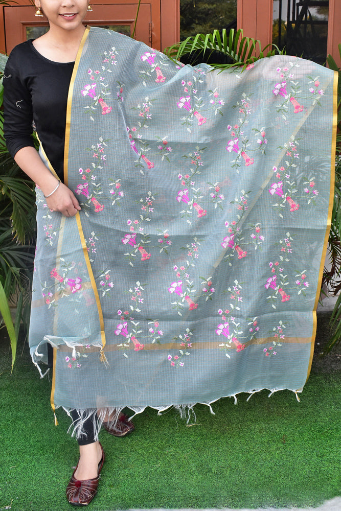 Elegant Kota Tissue dupatta with All over Cross Stitch Embroidery
