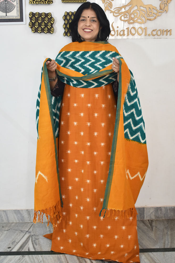 Handwoven  Ikkat Cotton dupatta with Woven Ikkat Cotton Kurta