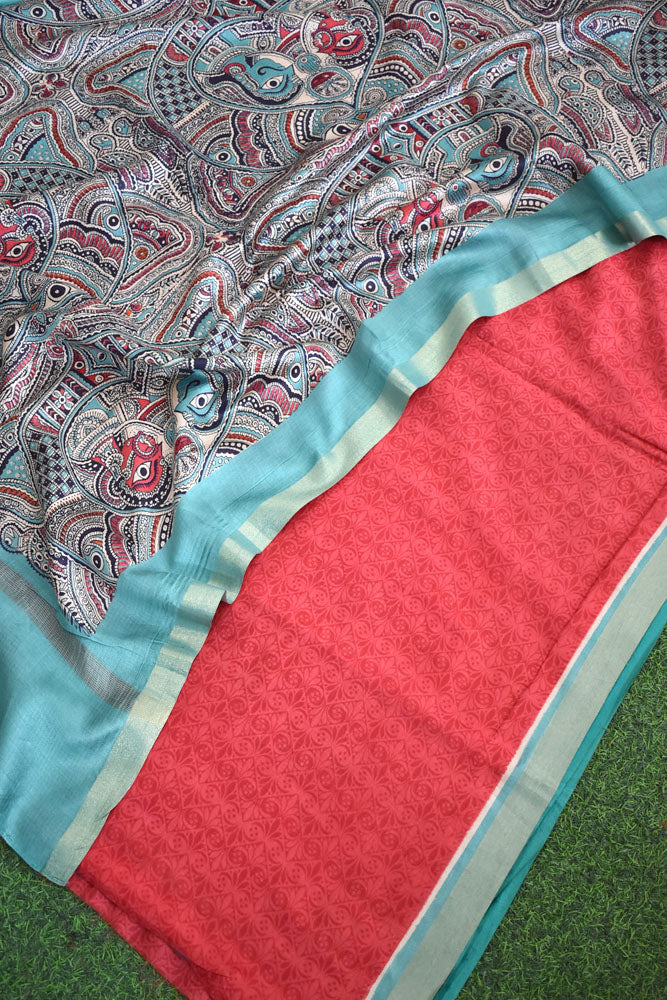 Beautiful Hand Block Printed Maheshwari Kurta with Hand Painted Kalamkari Dupatta & Cotton Bottom