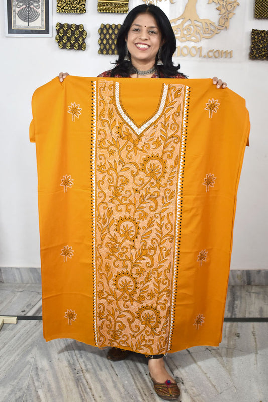 Hand Embroidered Kantha work cotton fabric - (Length 2.8 mtrs )