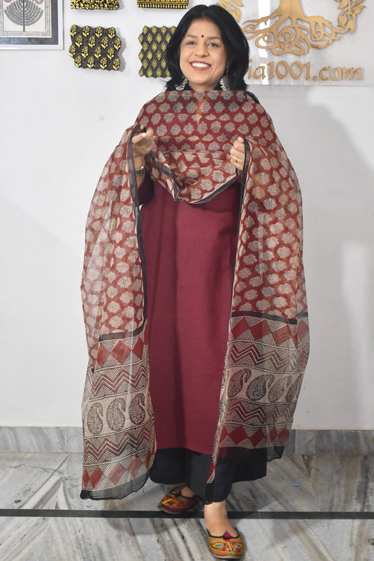 Hand Block Printed Kota Doria Cotton Dupatta