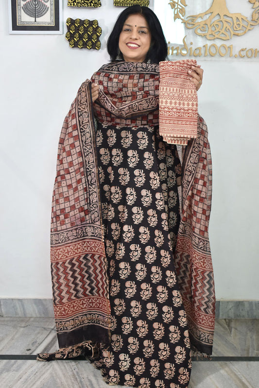 Designer Hand Block Print Cotton suit with Kota dupatta