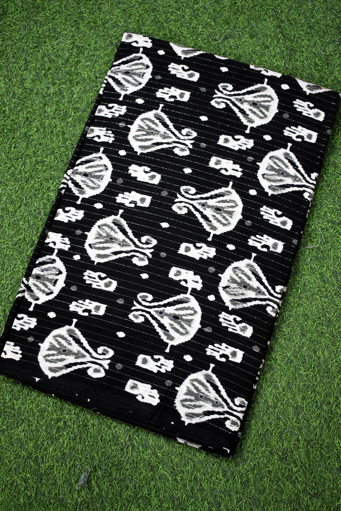 Block Printed Running Lurex Cotton Fabric