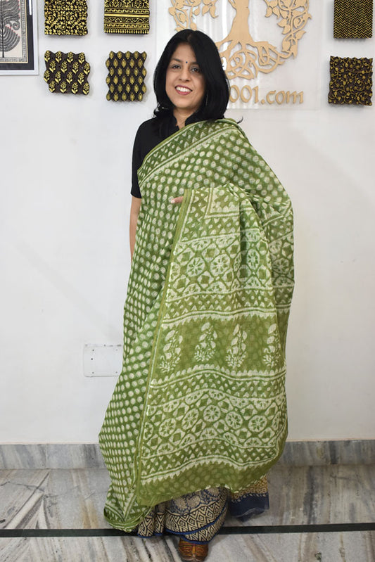 Beautiful Hand Block Printed Kota cotton Saree with zari border
