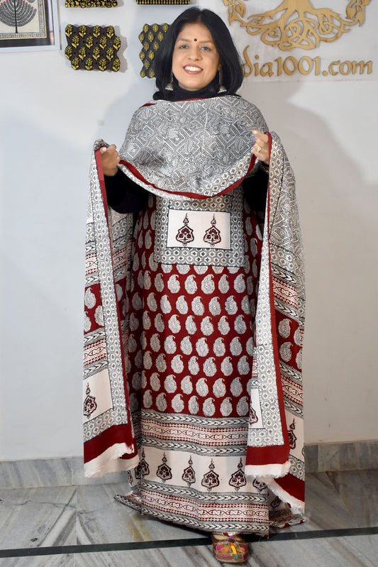 Bagh Hand Block Printed unstitched 3 pc Modal silk suit fabric from MP