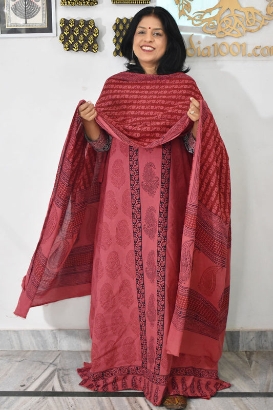 Bagh Hand Block Printed unstitched 3 pc Cotton suit fabric with Placement block print from MP