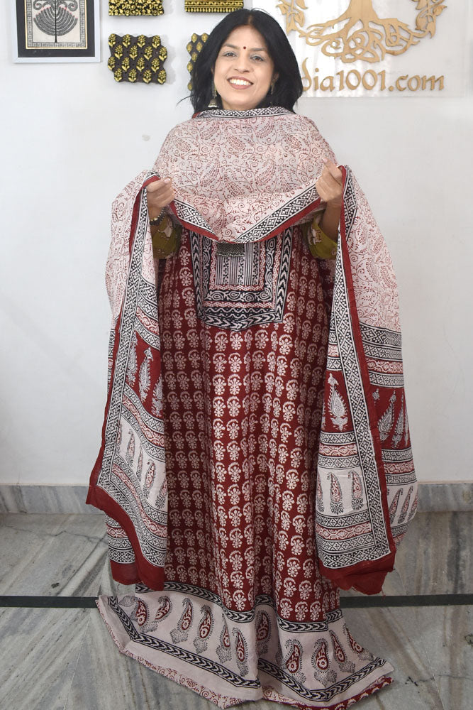 Bagh Hand Block Printed unstitched 3 pc Cotton suit fabric with block print from MP