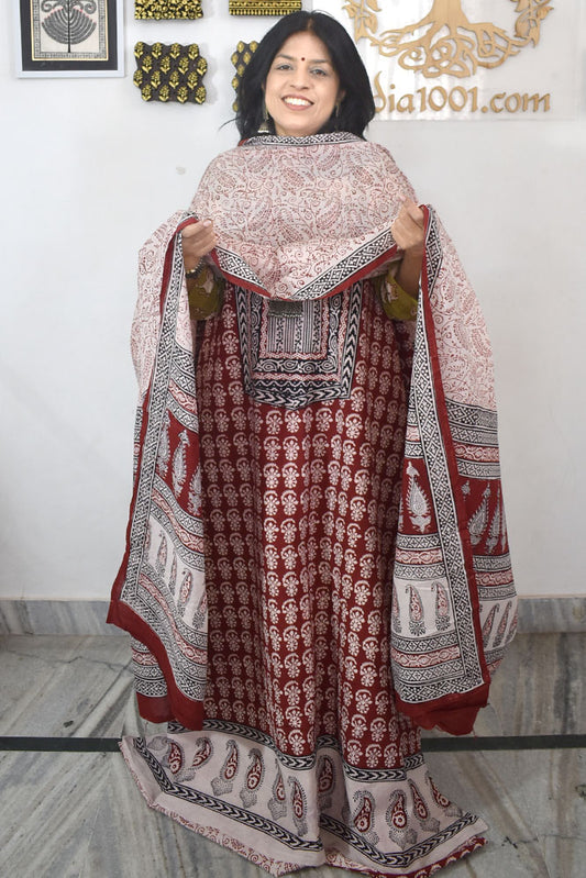 Bagh Hand Block Printed unstitched 3 pc Cotton suit fabric with block print from MP