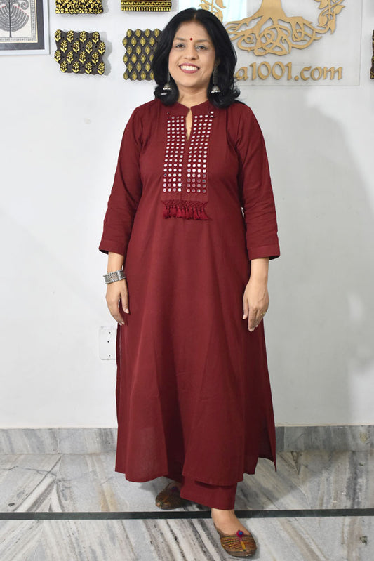 Designer Cotton Kurta & Pant Sets with Mirror & Tassel Details - Size 38 to 46 ( all sizes)