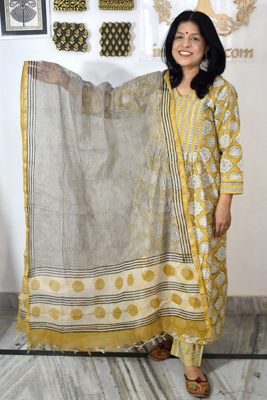 Hand Block Printed Kota Cotton Dupatta