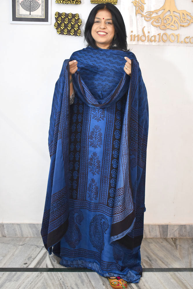 Bagh Hand Block Printed unstitched 3 pc Modal silk suit fabric from MP
