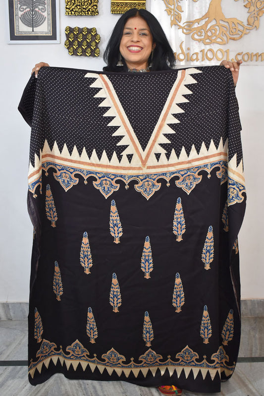 Designer Modal Silk Ajrakh Hand Block Print  Kurta Fabric - 2.5 mtrs cut