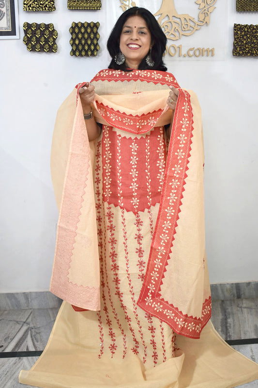 Elegant Kota Kurta & Dupatta set with Hand done Heavy Phool patti work