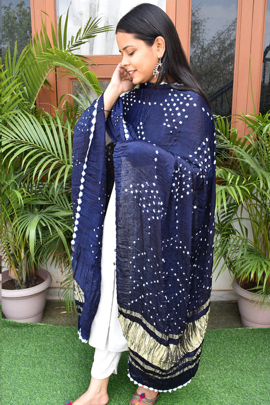 Beautiful Hand Crafted Bandhani Modal Silk Dupatta with Tissue Lagdi patta palla