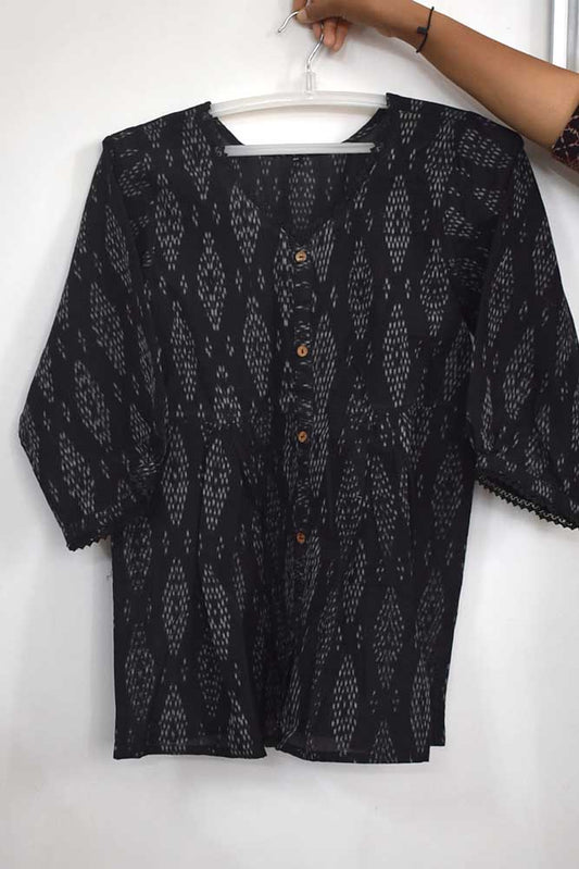 Designer Handwoven Ikkat pure cotton Short Kurta - Size 38 to 46 ( all sizes)