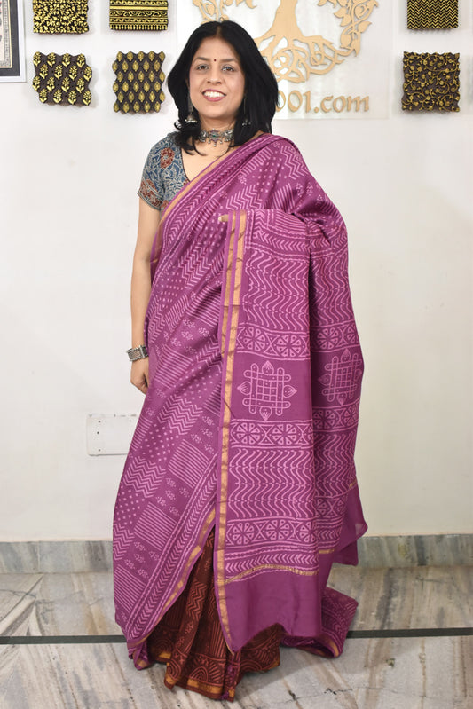 Beautiful Hand Block Printed Chanderi Silk Cotton Saree