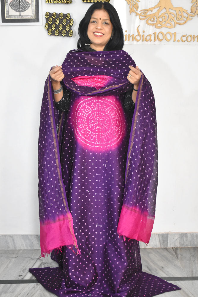 Premium Chanderi Silk Cotton Kurta dupatta sets with Bandhani Work