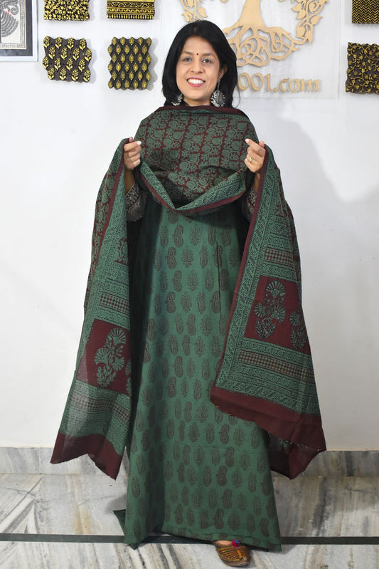 Bagh Hand Block Printed unstitched 3 pc Cotton suit fabric from MP