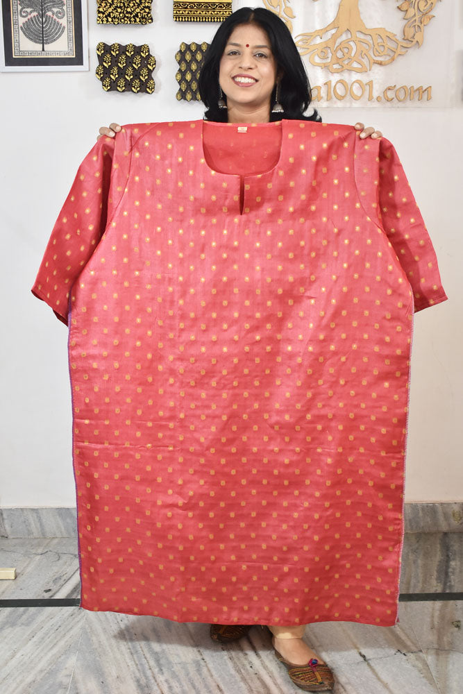 Semi Stitched Block Printed Tussar Silk Kurta