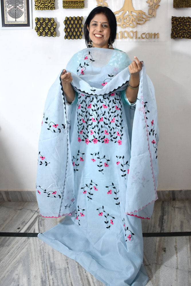 Elegant Kota Kurta & Dupatta set with Hand done Heavy Phool patti work & Cotton Bottom