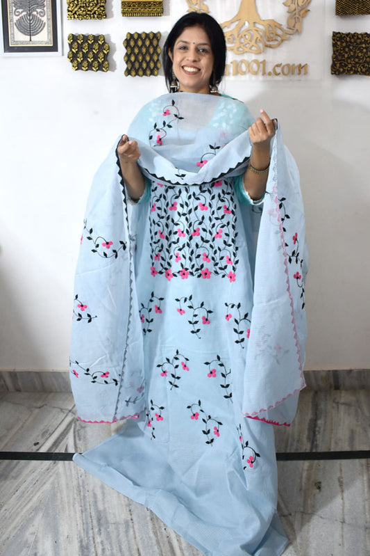 Elegant Kota Kurta & Dupatta set with Hand done Heavy Phool patti work & Cotton Bottom