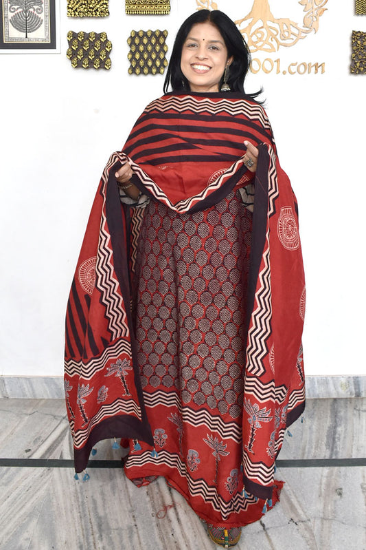 Designer Ajrakh Muslin Unstitched suit with Ajrakh Muslin Dupatta- 2 piece set