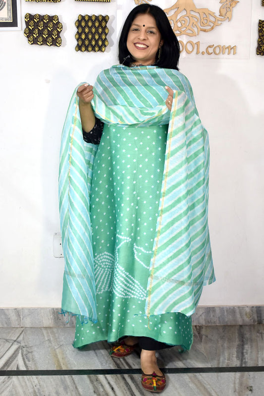 Premium Chanderi Silk Cotton Kurta dupatta sets with Bandhani Work