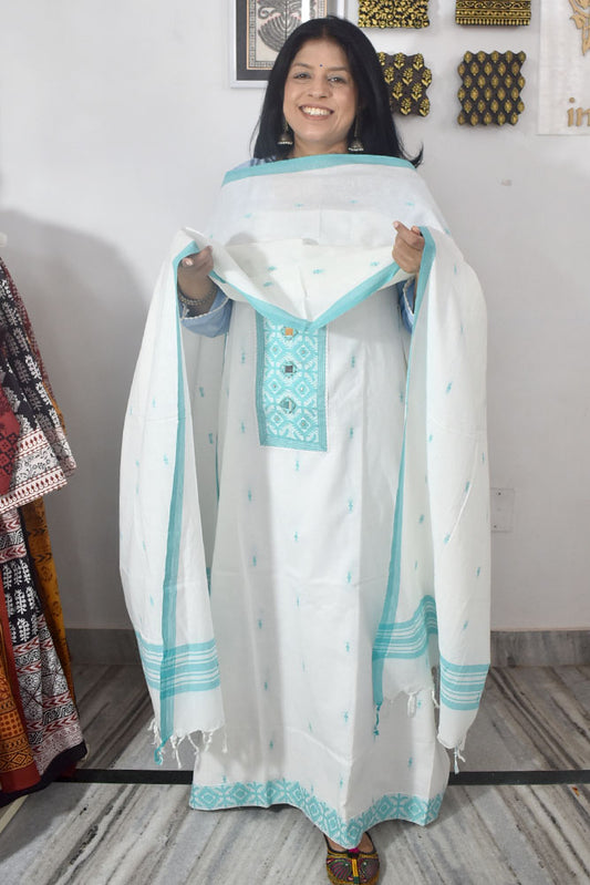 Elegant Hand Block print cotton suit with Cotton dupatta
