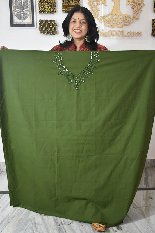 Handwoven cotton kurta fabric with Kutch Mirror work