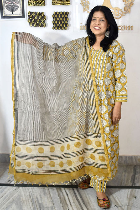 Hand Block Printed Kota Doria Cotton Dupatta
