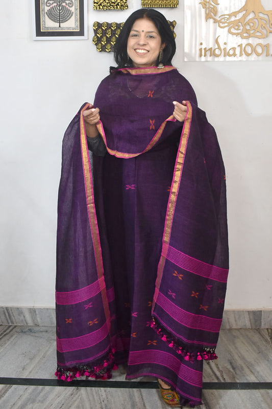 Kalakriti : Beautiful Hand Woven Soft Cotton Jamdani Kurta Fabric & Dupatta set