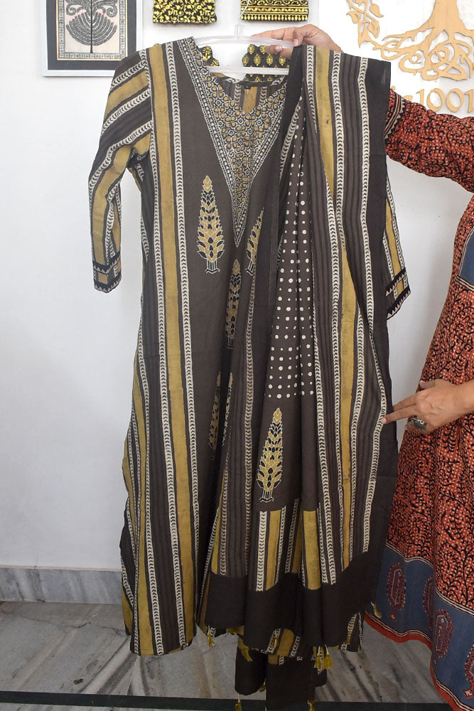 Ajrakh Hand Block Printed stitched 3 pc Cotton suit