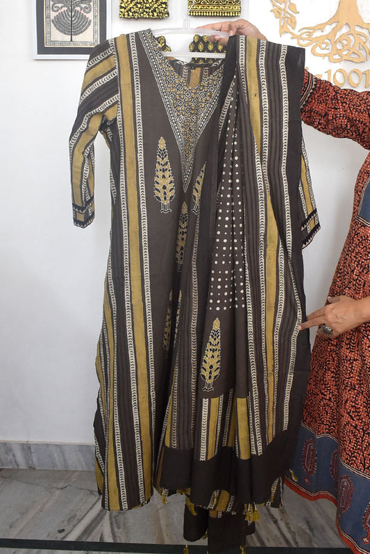 Ajrakh Hand Block Printed stitched 3 pc Cotton suit