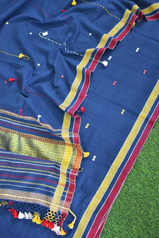 Premium Handwoven Kala Cotton Bhujodi suits with Mirror and Miri work - 3 pc set