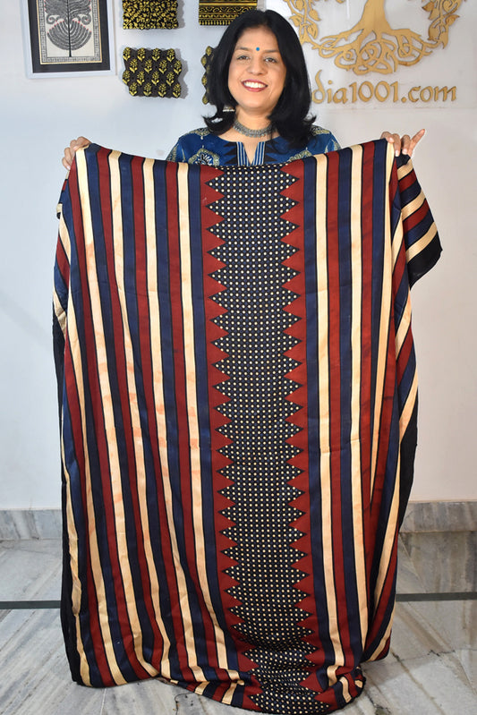 Beautiful Modal Silk Ajrakh Hand Block Print Fabric - 3 mtrs cut