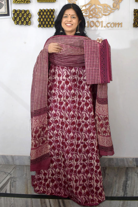 Beautiful Vanaspati Ajrakh Cotton Kurta & Cotton Dupatta with Cotton Bottom - 3 pc set