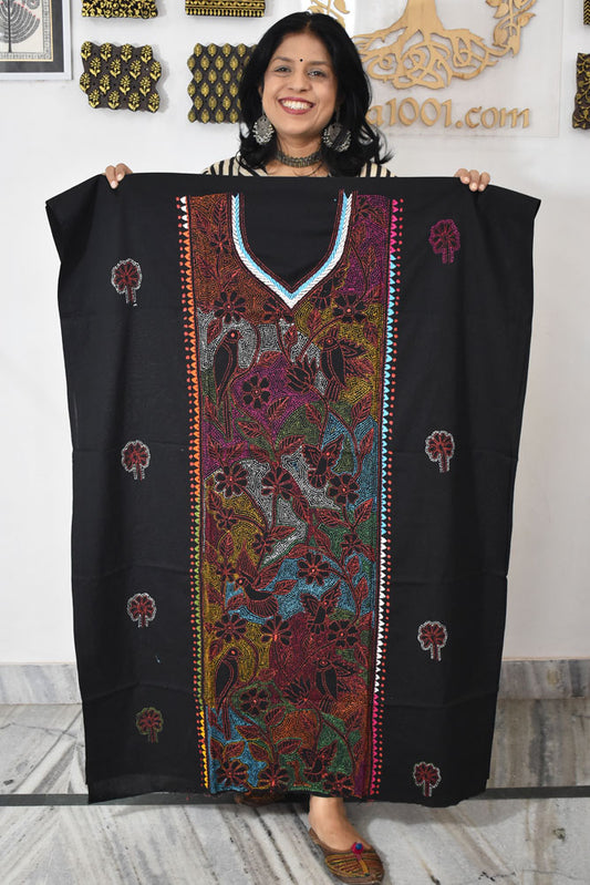 Hand Embroidered Kantha work cotton fabric - (Length 2.8 mtrs )