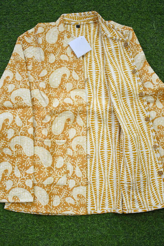 Block Print Quilted Reversible cotton jacket - Size  36-46