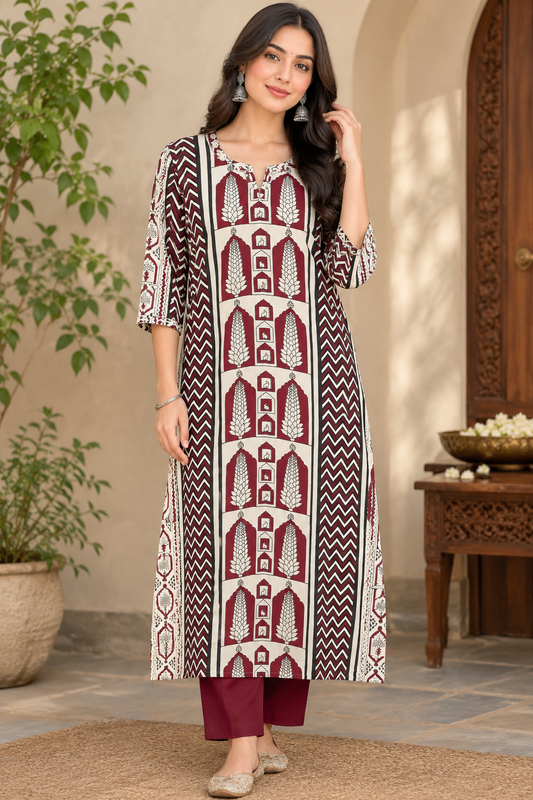 Beautiful Ajrakh Mashru Silk Kurta with Kutch mirror work size - 40-46