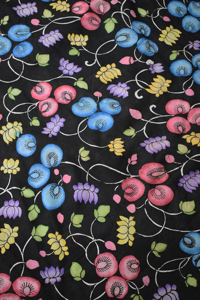 Beautiful Hand Painted Pen Kalamkari  Bangalore Silk Fabric - 2.5 mtrs cut