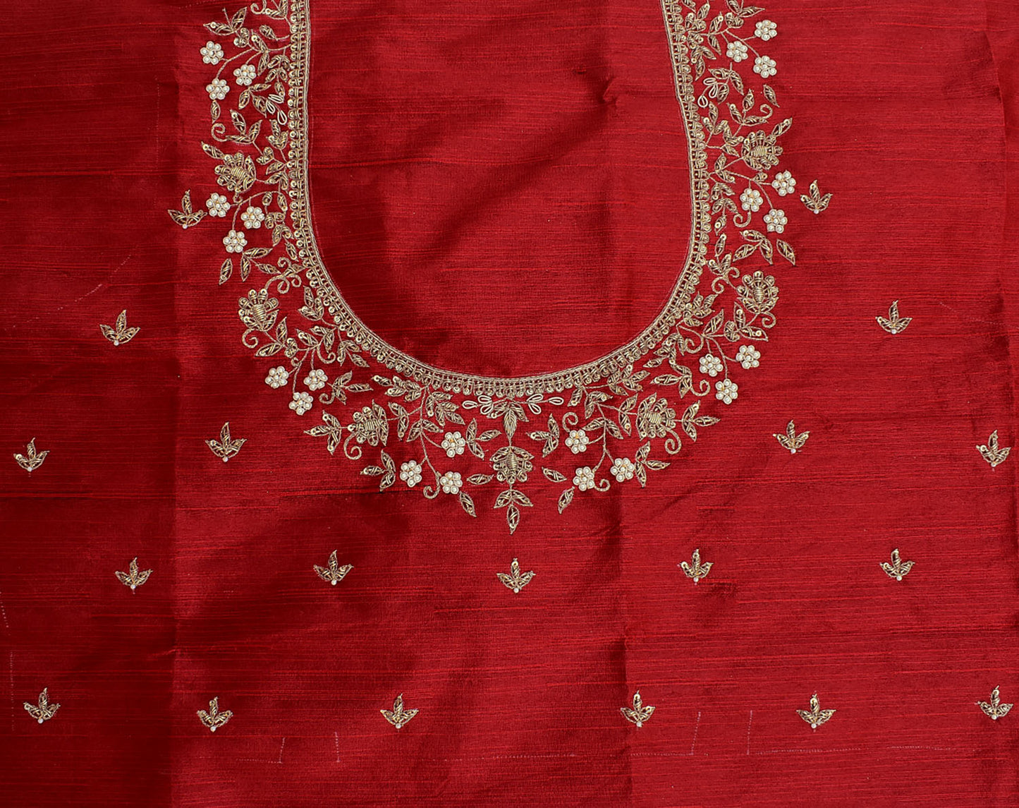 Intricate & Detailed Hand Zardozi, Dabka, Aari , Pearl & Sequin work Blouse Fabric on Art Silk Fabric