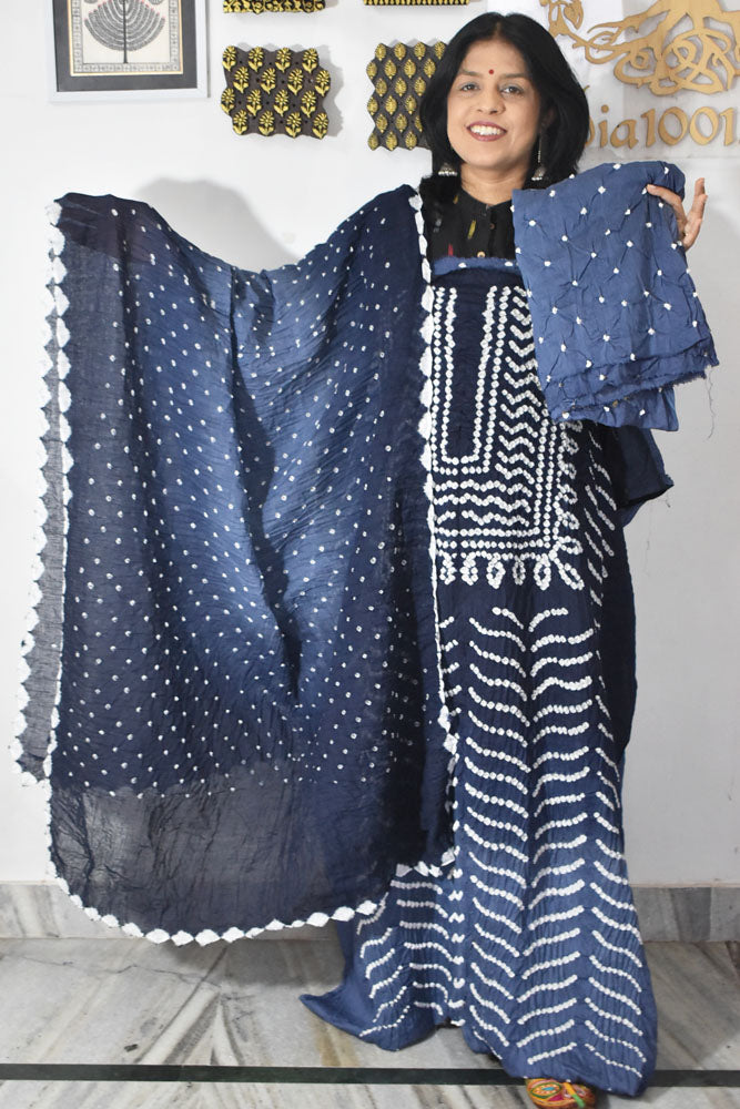 Hand Tie & Dye Kutch Bandhani 3 pc Cotton Unstitched Suit