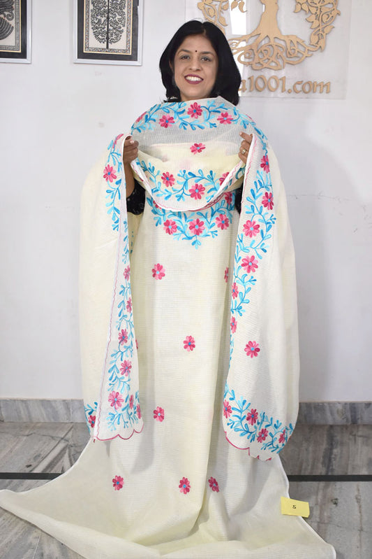 Elegant Kota Unstitched Kurta & Dupatta set with Aari work
