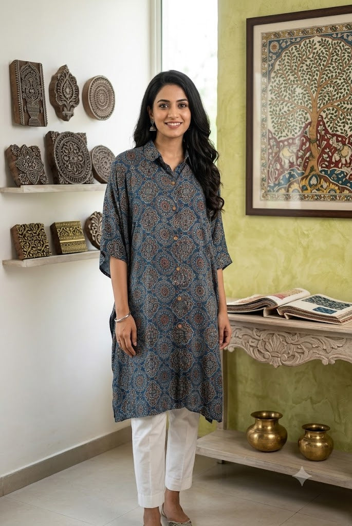 Beautiful Ajrakh Modal Silk Kaftan