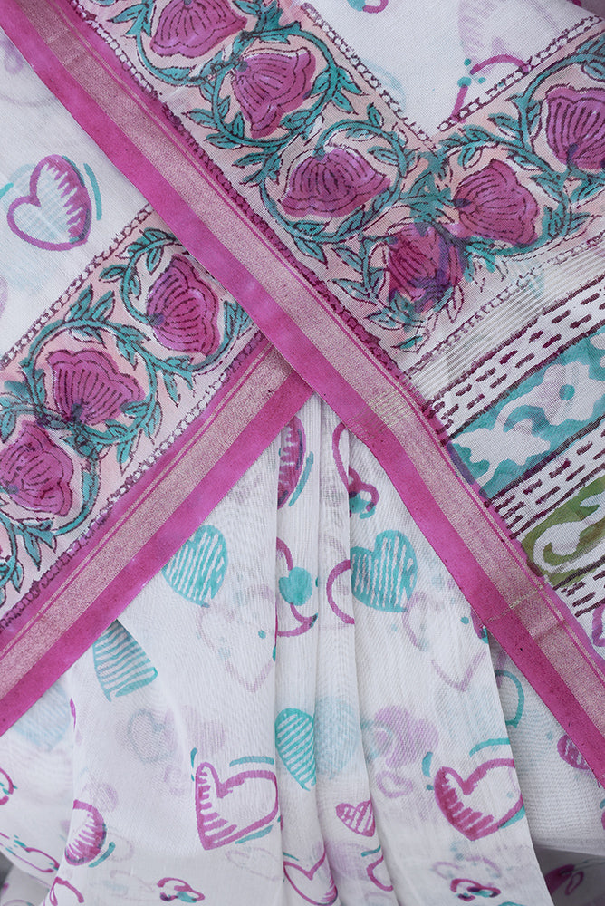 Eternal Embrace : Beautiful Hand Block Printed Chanderi Silk Cotton Saree