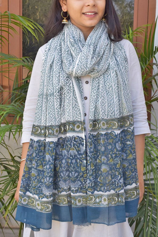 Hand Block Printed Soft Mul Cotton Dupatta